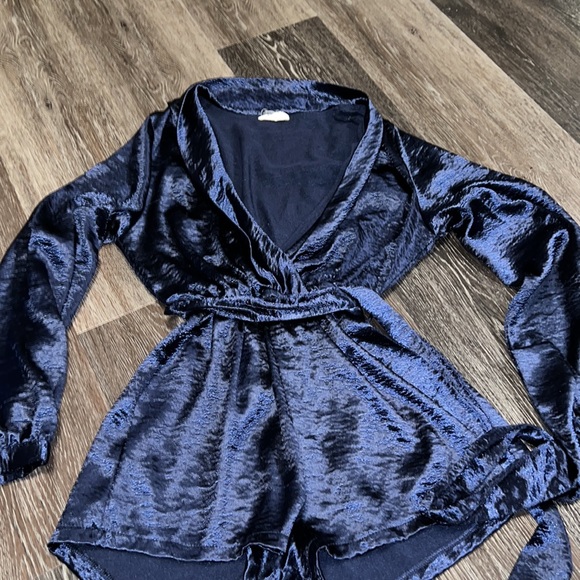 Blue Romper Satin Dress Romper - Picture 7 of 11